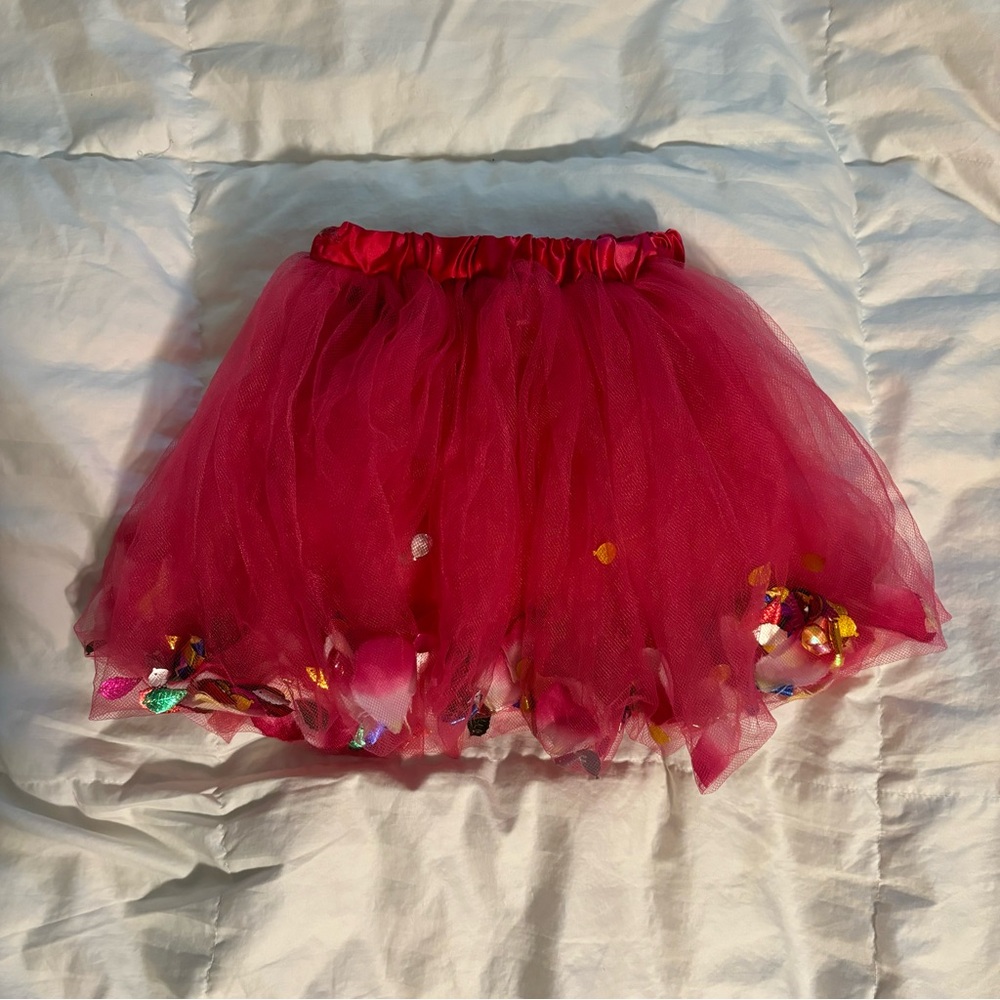 Girls Dance Pink Petals Sequins Ballet Tutu Floral Fairy Princess Barbie Costume